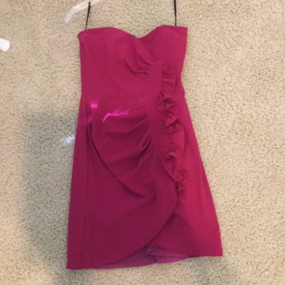 pink strapless mini dress